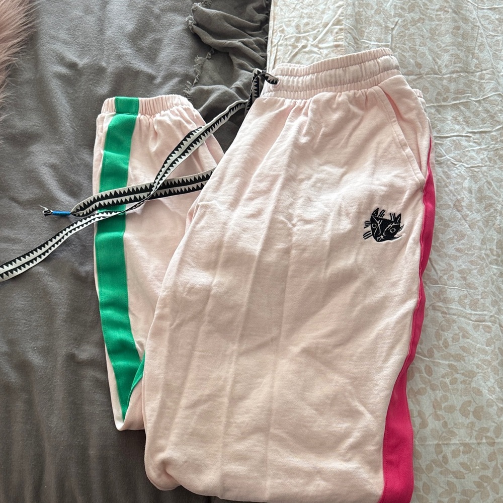 Puma Pink Sweatpants with Green & Pink Side Stripes